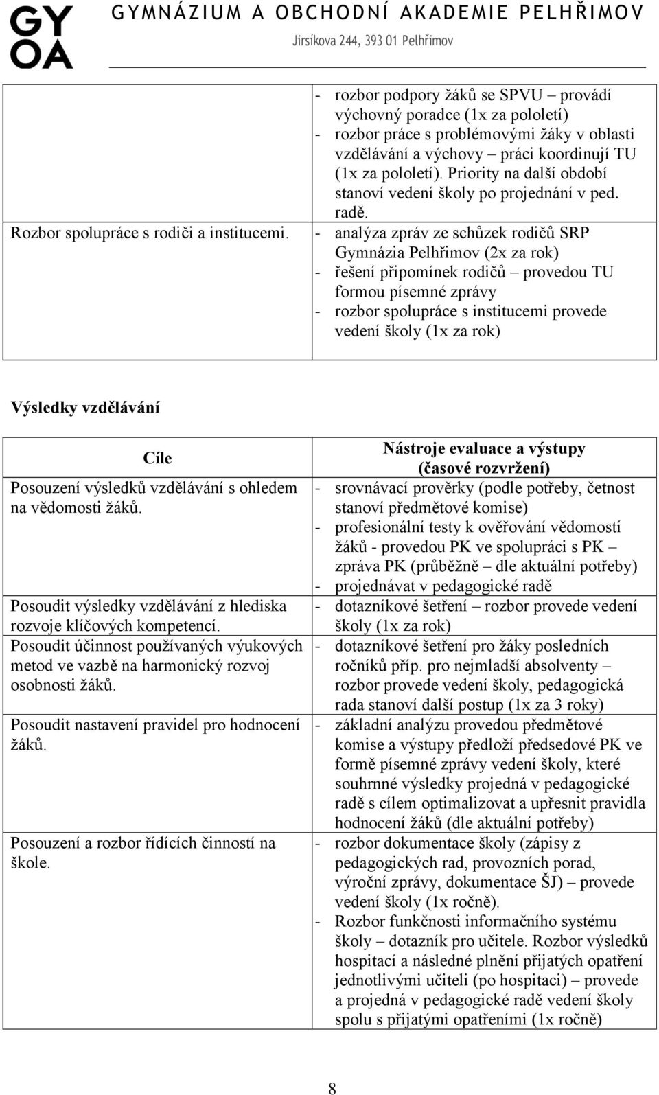 Priority na další období stanoví vedení školy po projednání v ped. radě.