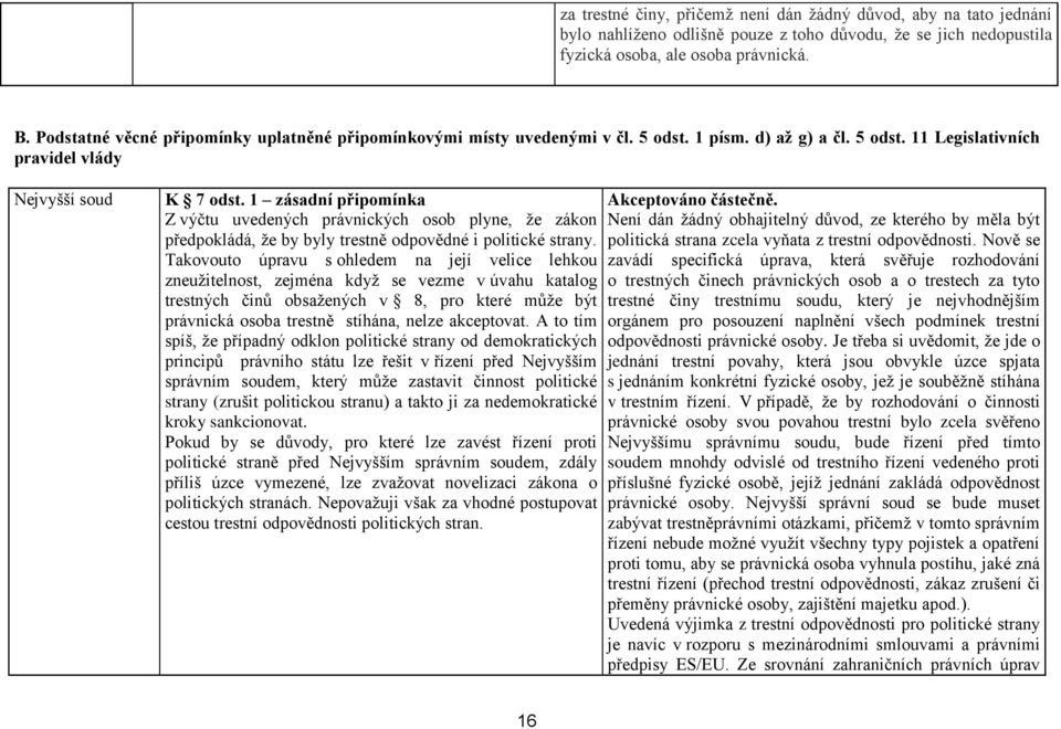 1 zásadní připomínka Z výčtu uvedených právnických osob plyne, že zákon předpokládá, že by byly trestně odpovědné i politické strany.