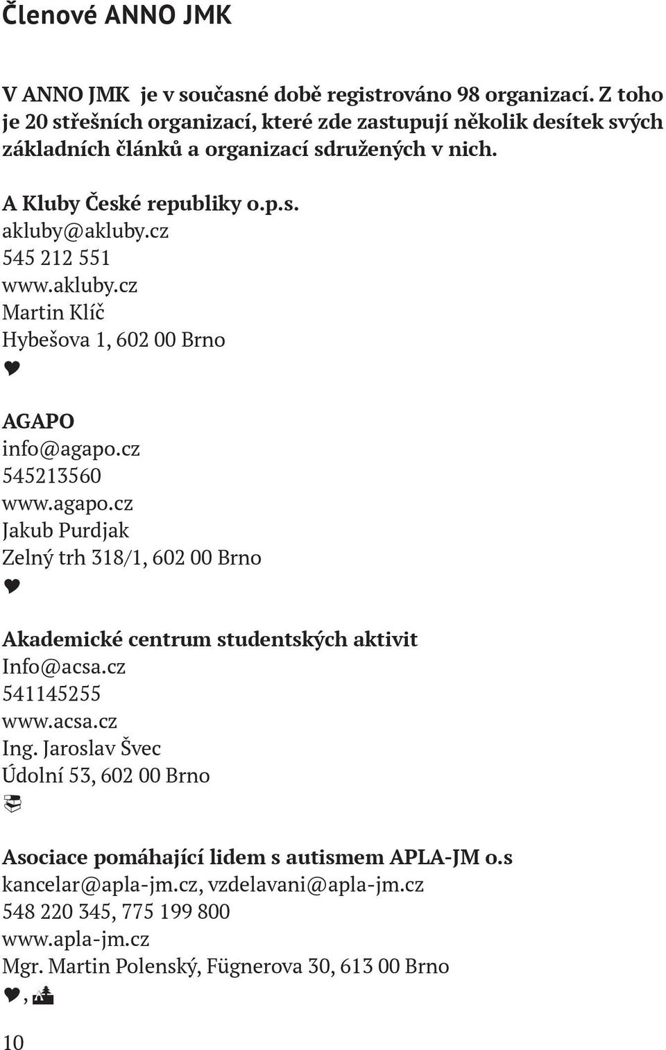 cz 545 212 551 www.akluby.cz Martin Klíč Hybešova 1, 602 00 Brno Y AGAPO info@agapo.