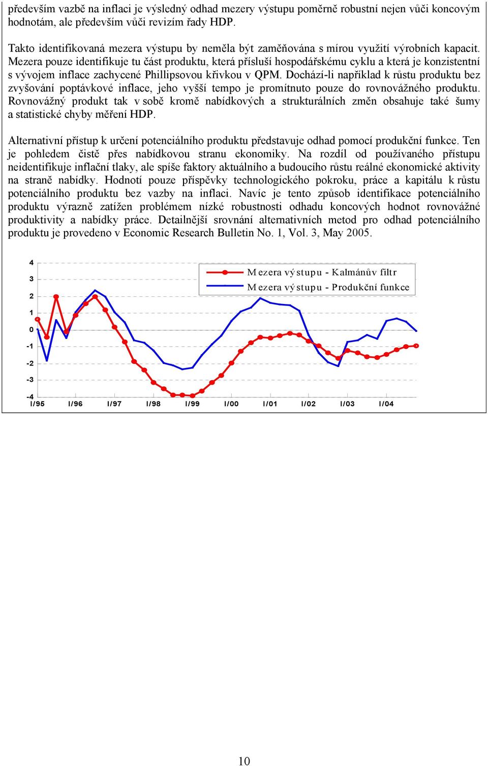 Mezera pouze identifikuje tu část produktu, která přísluší hospodářskému cyklu a která je konzistentní s vývojem inflace zachycené Phillipsovou křivkou v QPM.