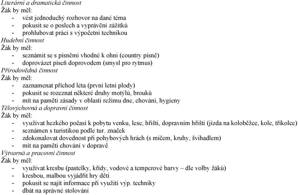 hezkého počasí k pobytu venku, lese, hřišti, dopravním hřišti (jízda na koloběžce, kole, tříkolce) - seznámen s turistikou podle tur.