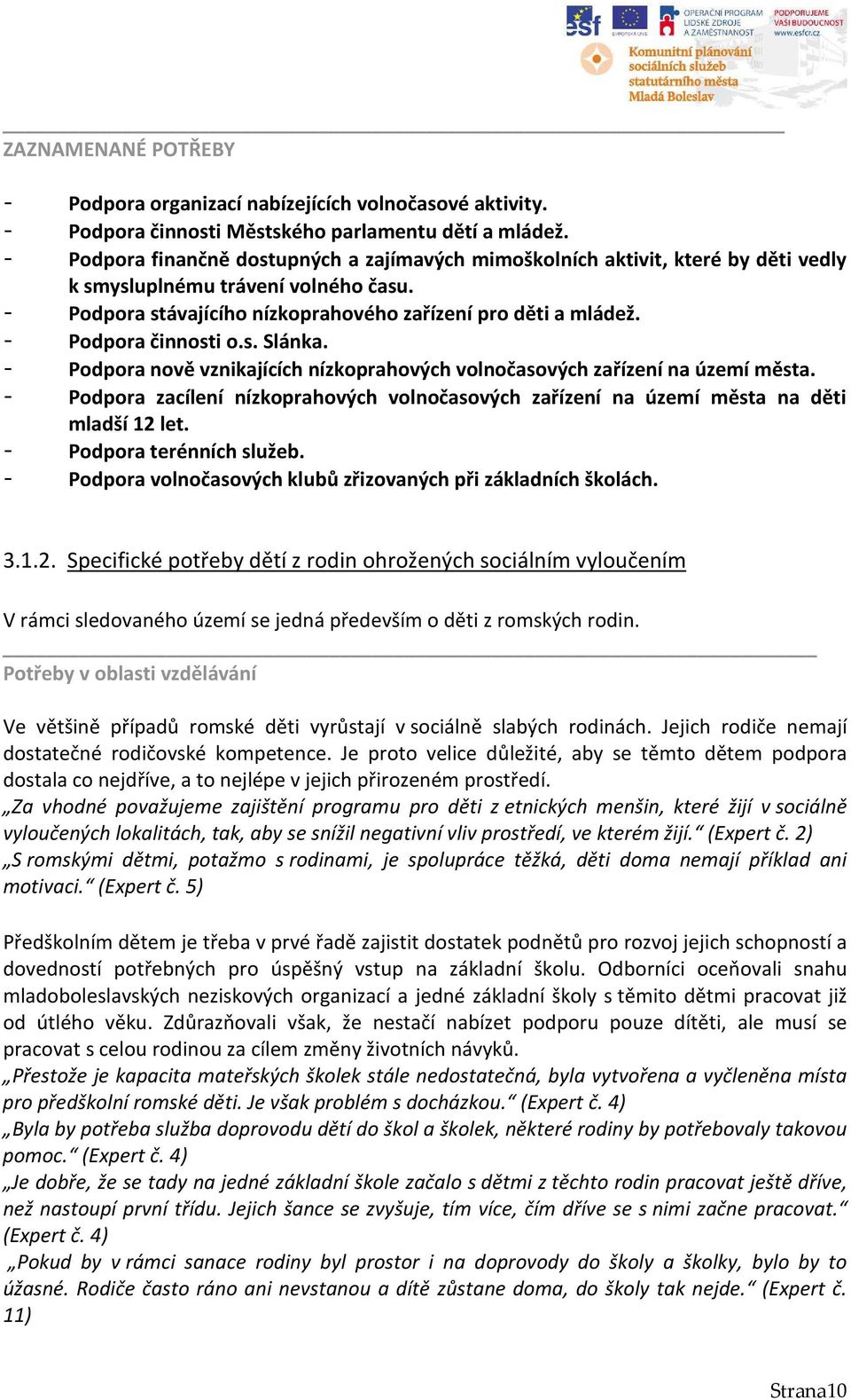 - Podpora činnosti o.s. Slánka. - Podpora nově vznikajících nízkoprahových volnočasových zařízení na území města.