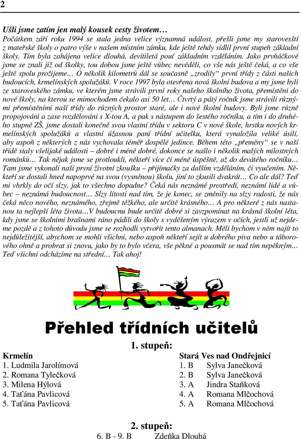 Jako prvňáčkové jsme se znali již od školky, tou dobou jsme ještě vůbec nevěděli, co vše nás ještě čeká, a co vše ještě spolu prožijeme O několik kilometrů dál se současně zrodily první třídy z části