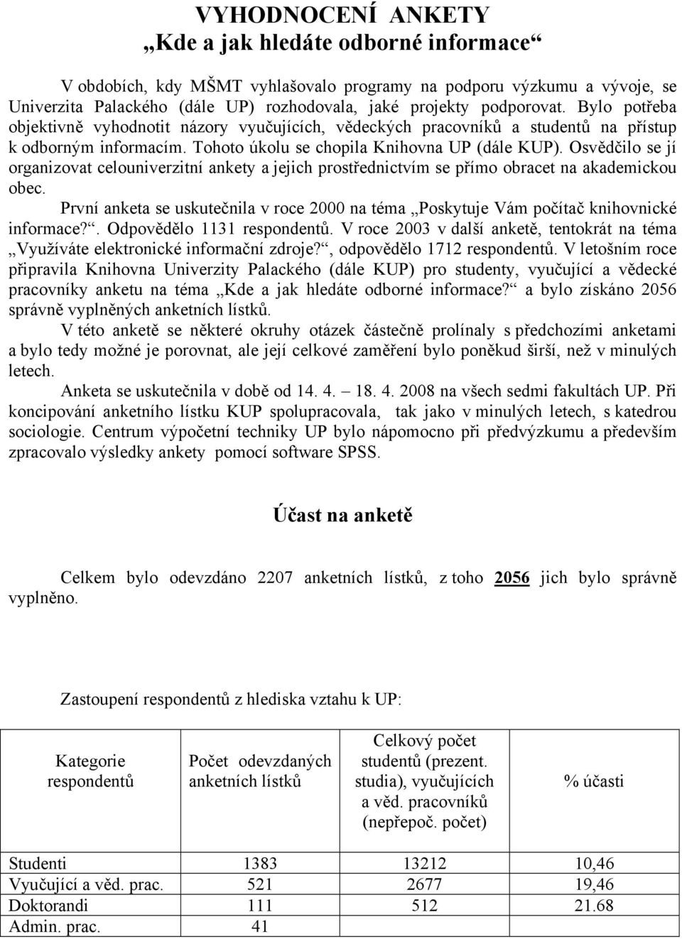 Osvědčilo se jí organizovat celouniverzitní ankety a jejich prostřednictvím se přímo obracet na akademickou obec.