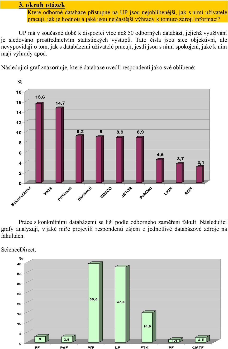 Tato čísla jsou sice objektivní, ale nevypovídají o tom, jak s databázemi uživatelé pracují, jestli jsou s nimi spokojeni, jaké k nim mají výhrady apod.