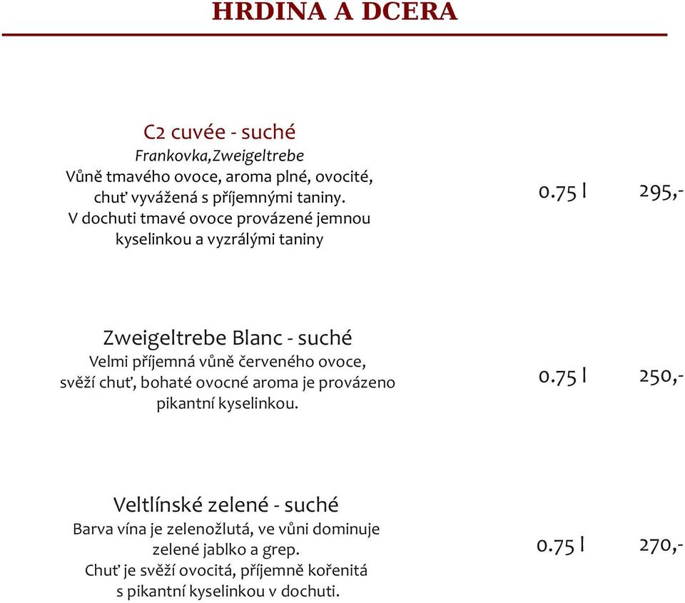 V dochuti tmavé ovoce provázené jemnou kyselinkou a vyzrálými taniny 295,- 250,- 270,- Zweigeltrebe Blanc - suché Velmi příjemná