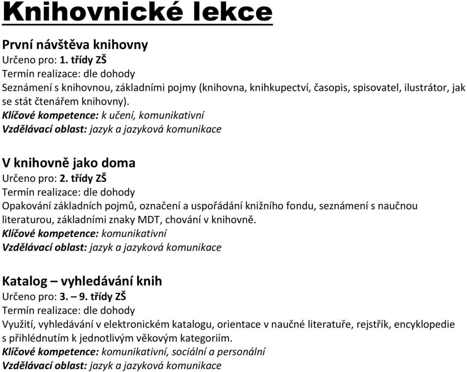 Vzdělávací oblast: jazyk a jazyková komunikace V knihovně jako doma Určeno pro: 2.