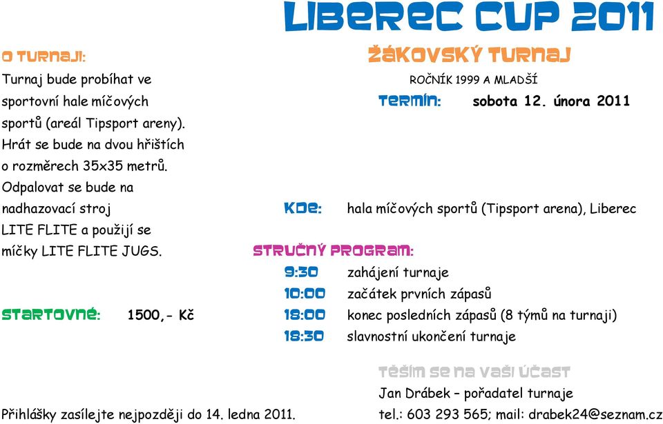 Odpalovat se bude na nadhazovací stroj KDE: : hala míčových sportů (Tipsport arena), Liberec LITE FLITE a použijí se míčky LITE FLITE JUGS.