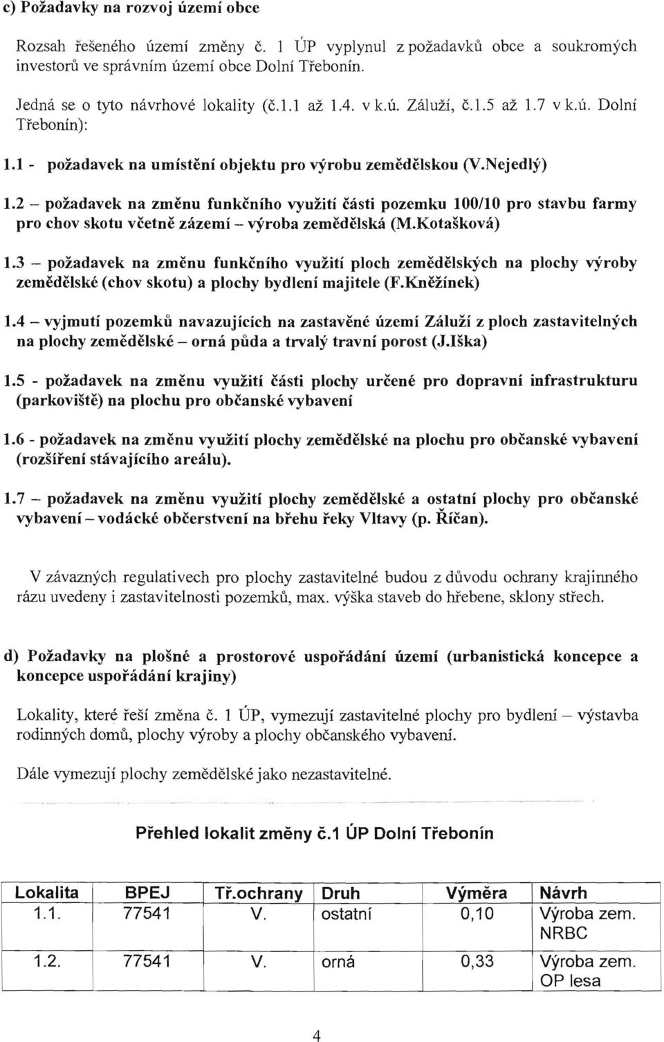 2 - pozadavek na zmenu funkcniho vyuziti casti pozemku 100110 pro stavbu farmy pro chov skotu vcetne zazemi - vyroba zemedelska (M.Kotaskova) 1.