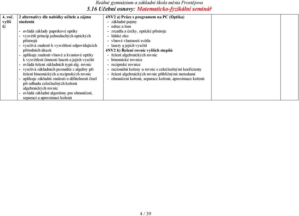 přírodních úkazů - aplikuje znalosti vlnové a kvantové optiky k vysvětlení činnosti laserů a jejich využití - ovládá řešení základních typů alg.