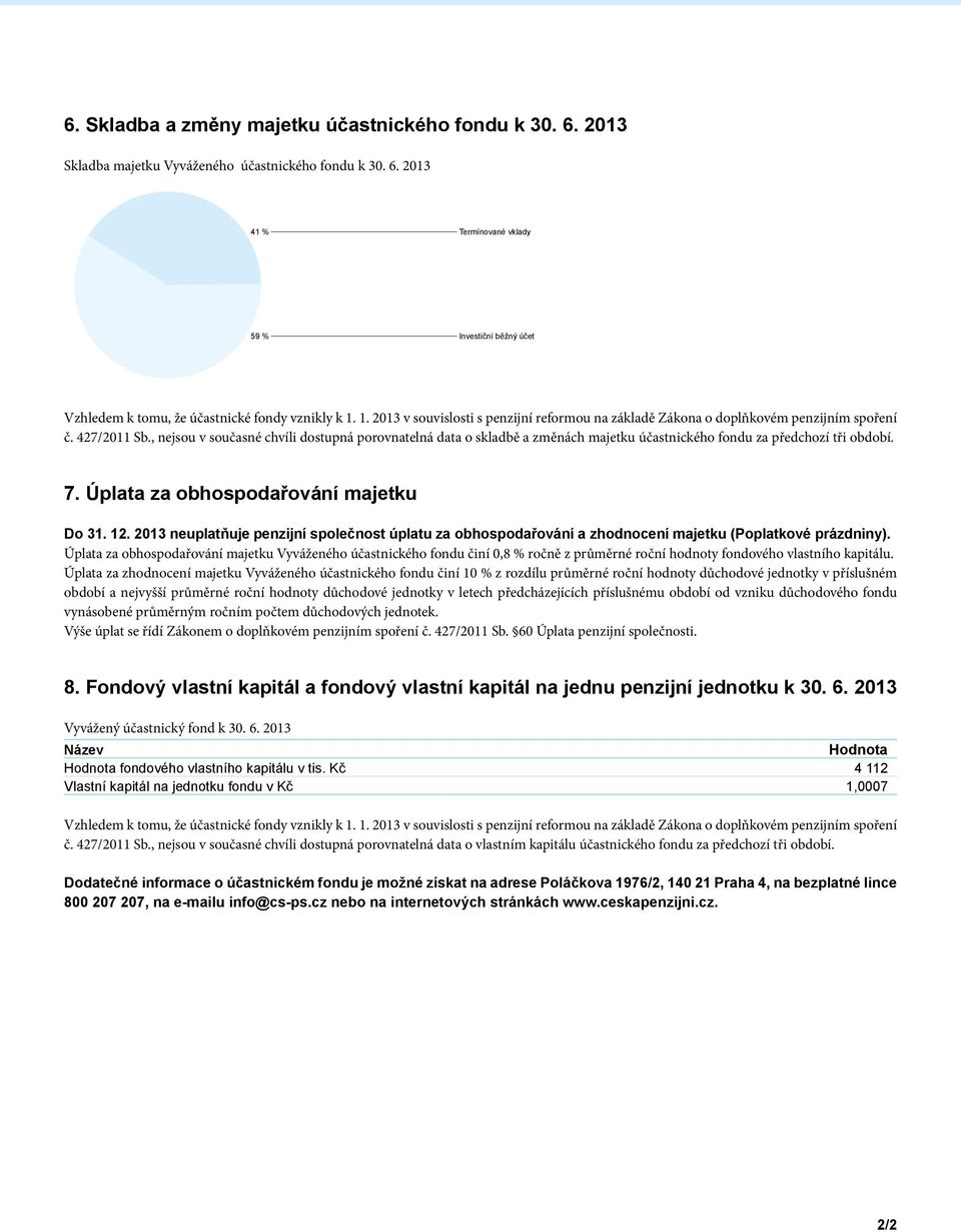 , nejsou v současné chvíli dostupná porovnatelná data o skladbě a změnách majetku účastnického fondu za předchozí tři období. 7. Úplata za obhospodařování majetku Do 31. 12.