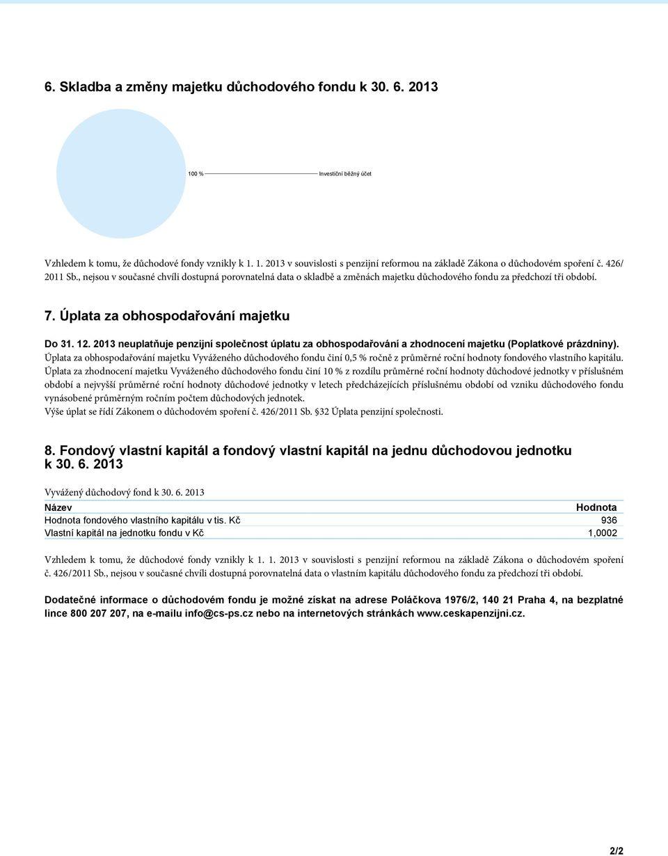 2013 neuplatňuje penzijní společnost úplatu za obhospodařování a zhodnocení majetku (Poplatkové prázdniny).