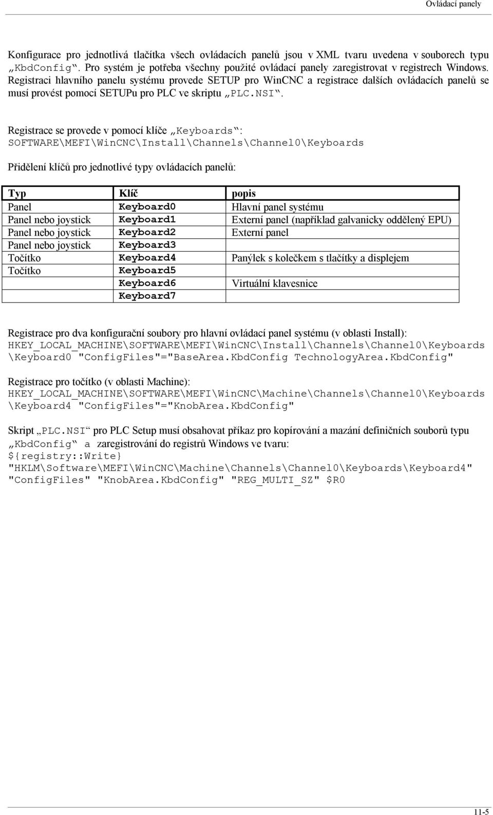 Registraci hlavního panelu systému provede SETUP pro WinCNC a registrace dalších ovládacích panelů se musí provést pomocí SETUPu pro PLC ve skriptu PLC.NSI.