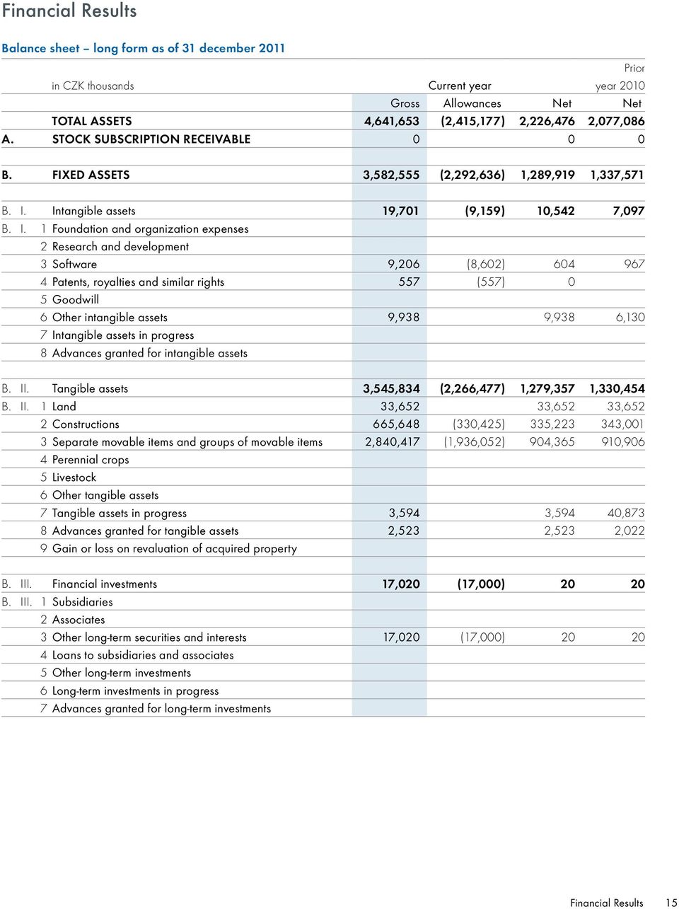 Intangible assets 19,701 (9,159) 10,542 7,097 B. I.