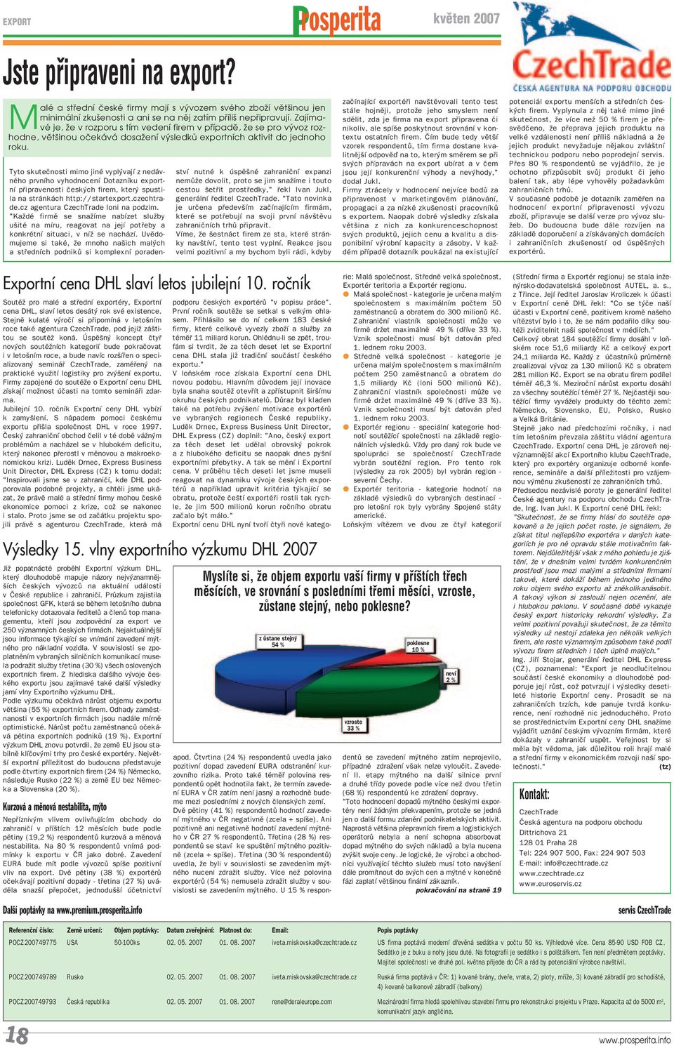 Tyto skuteënosti mimo jinè vypl vajì z ned vnèho prvnìho vyhodnocenì DotaznÌku exportnì p ipravenosti Ëesk ch firem, kter spustila na str nk ch http://startexport.czechtrade.