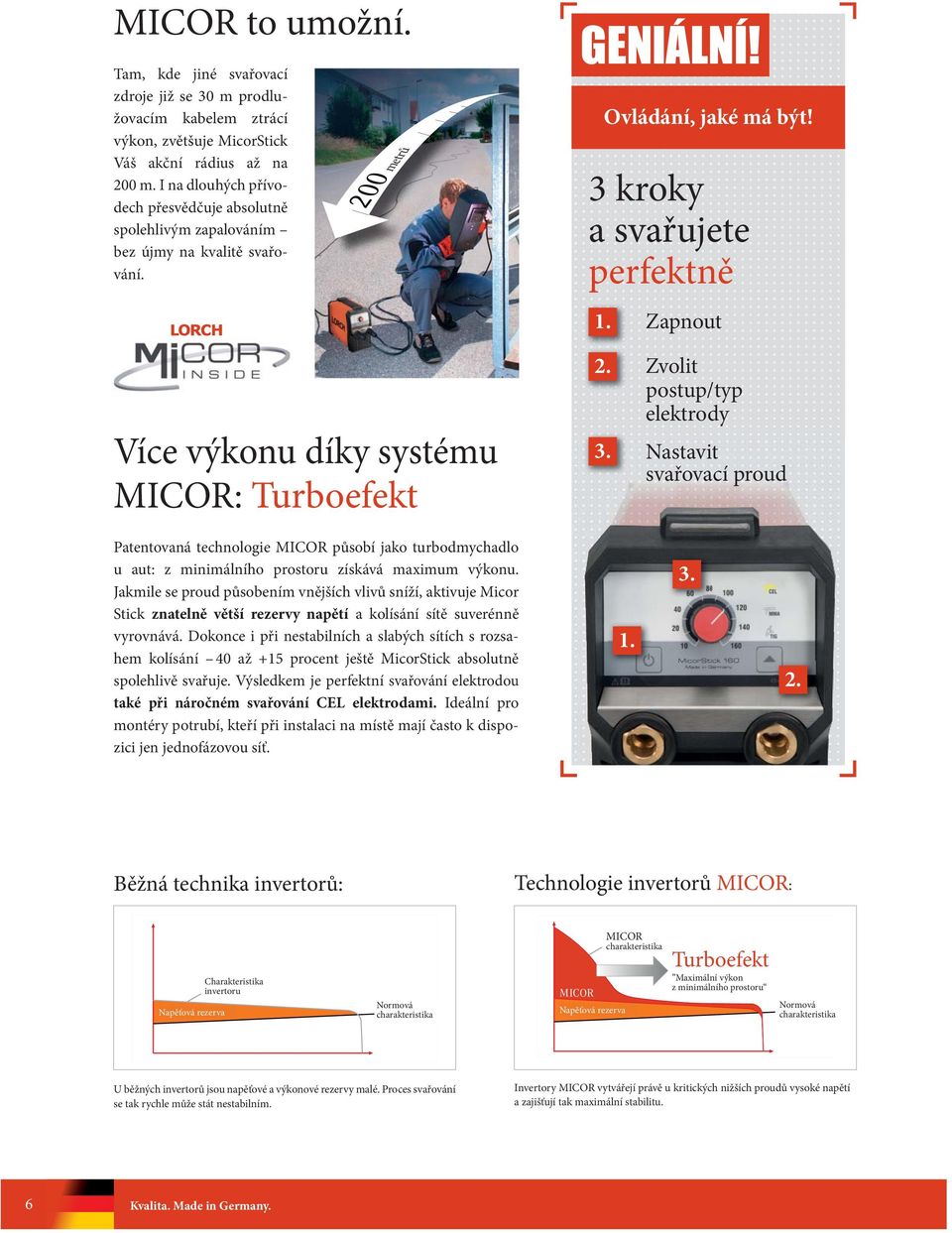 3 kroky a svařujete perfektně Zapnout Více výkonu díky systému MICOR: Turboefekt 2. 3.