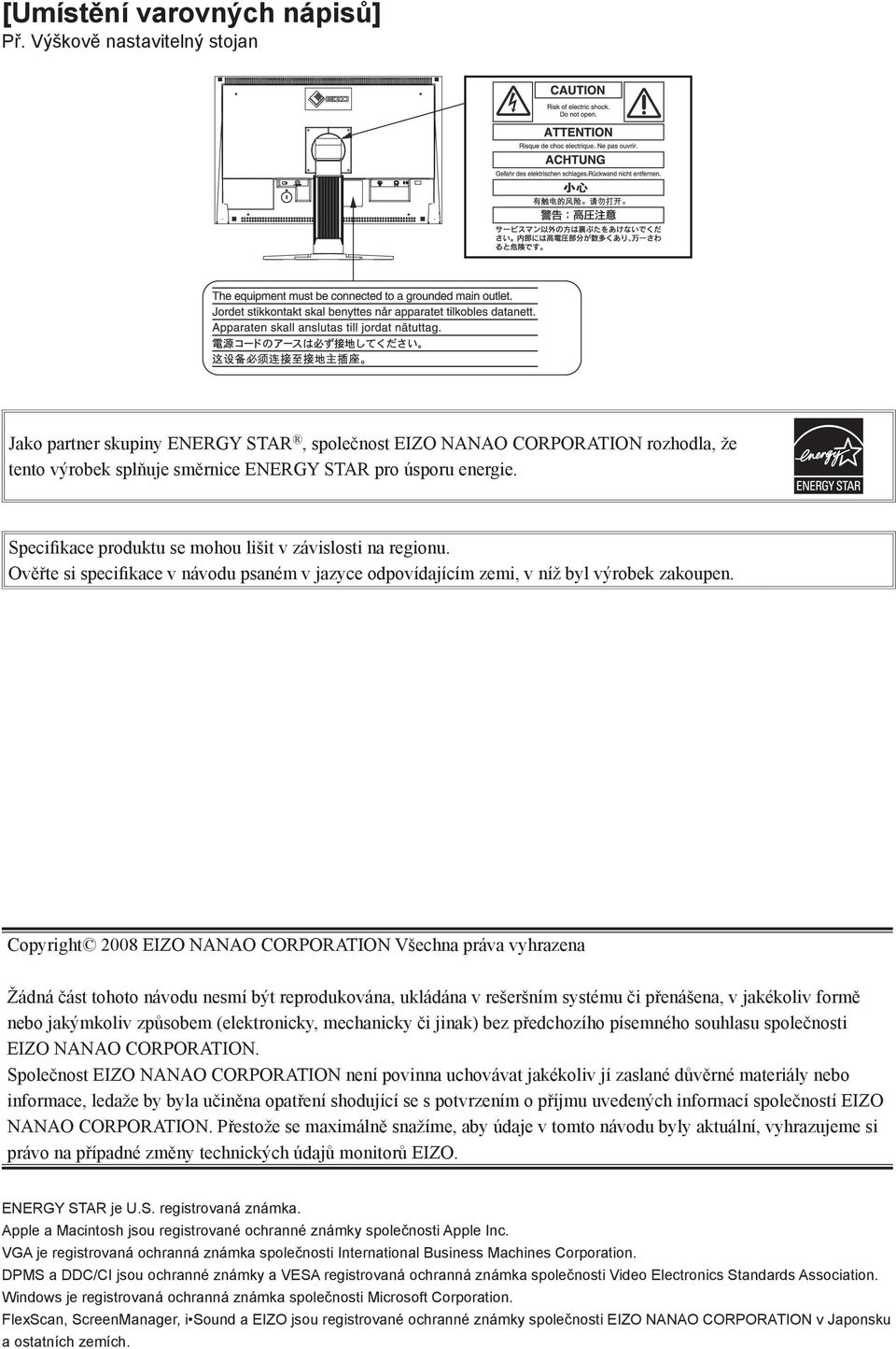 Specifikace produktu se mohou lišit v závislosti na regionu. Ověřte si specifikace v návodu psaném v jazyce odpovídajícím zemi, v níž byl výrobek zakoupen.