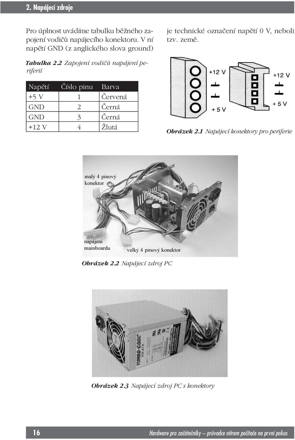 2 Zapojení vodičů napájení periferií Napětí Číslo pinu Barva +5 V 1 Červená GND 2 Černá GND 3 Černá +12 V 4 Žlutá Obrázek 2.