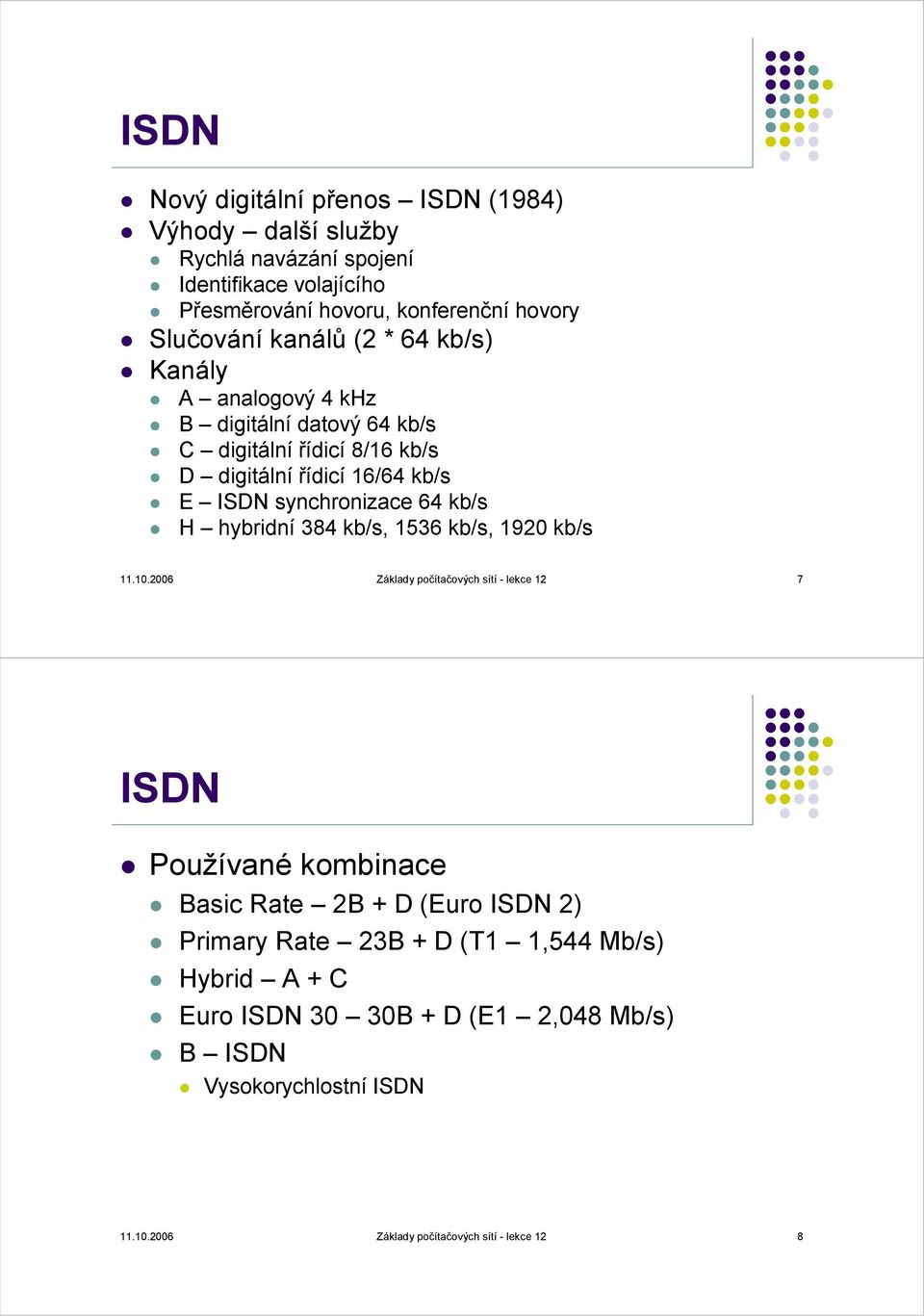 kb/s H hybridní 384 kb/s, 1536 kb/s, 1920 kb/s 11.10.