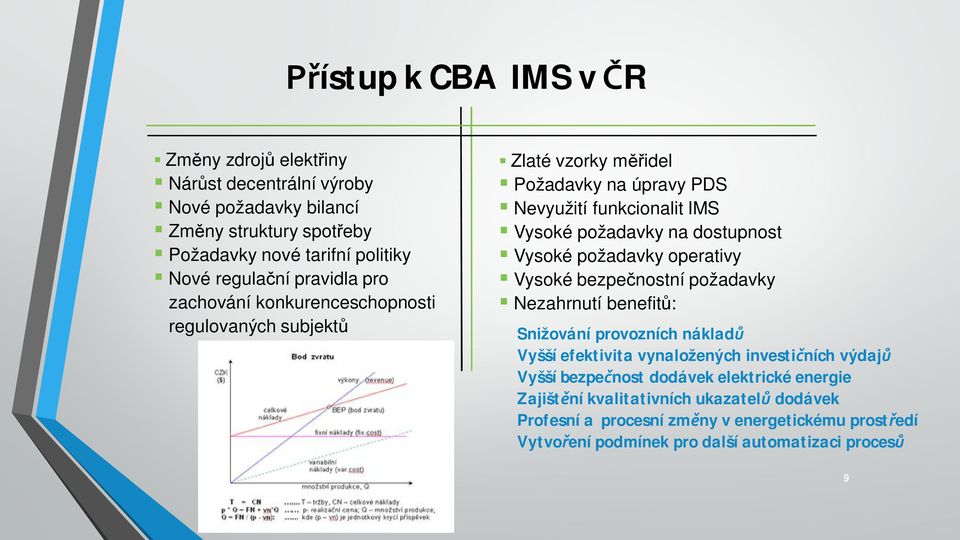 Vysoké požadavky operativy Vysoké bezpe nostní požadavky Nezahrnutí benefit : Snižování provozních náklad Vyšší efektivita vynaložených investi ních výdaj Vyšší bezpe