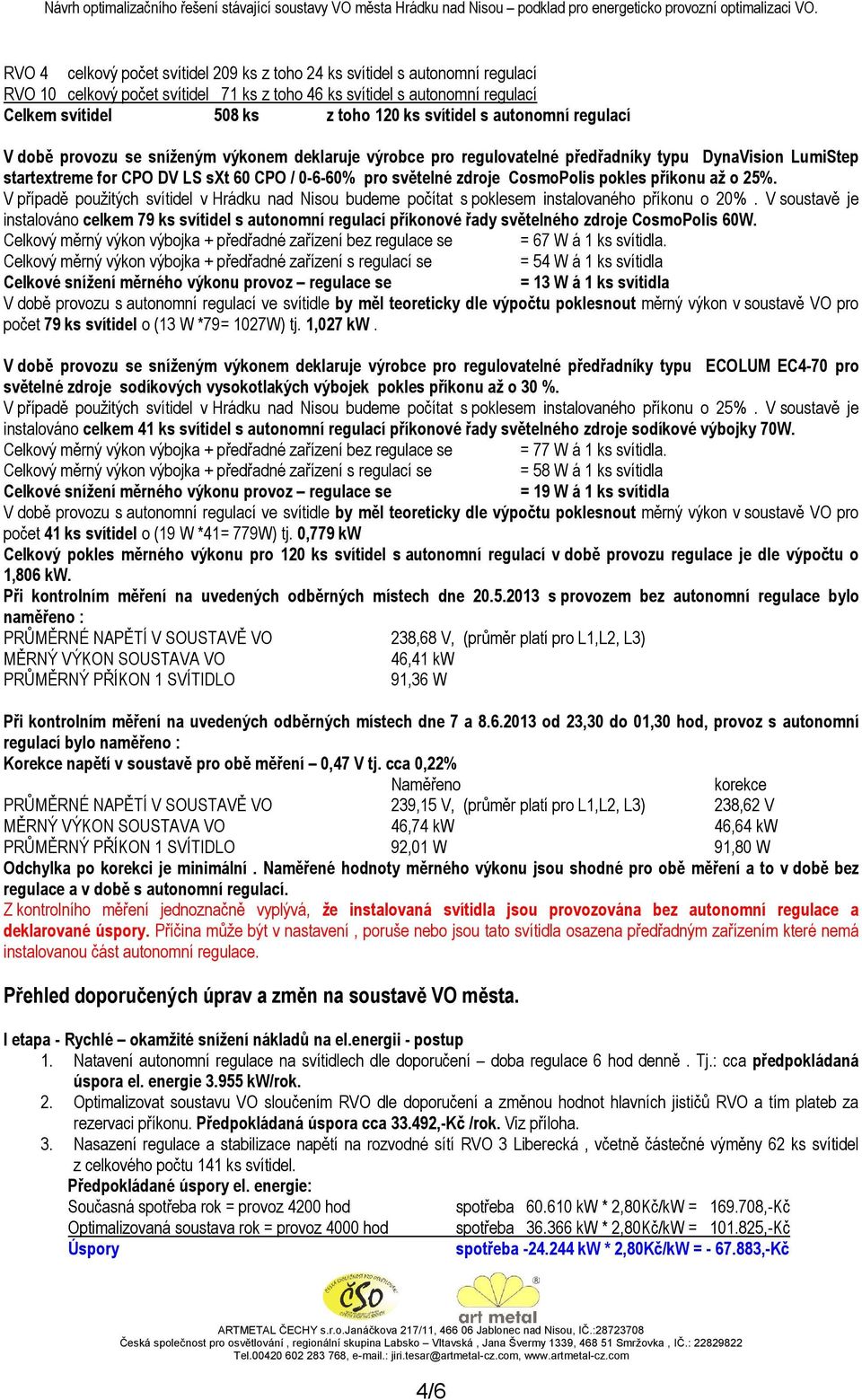 zdroje CosmoPolis pokles příkonu až o 25%. V případě použitých svítidel v Hrádku nad Nisou budeme počítat s poklesem instalovaného příkonu o 20%.