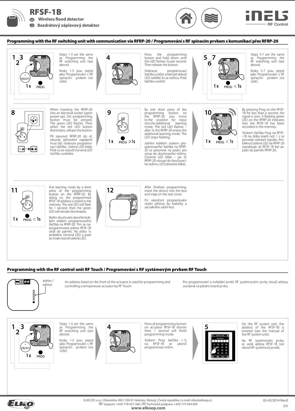 7 Steps 7 are the same Kroky 7 jsou stejné 8 When inserting the RFRP20 into an electrical socket (upon powerup), the programming button must be pressed. The green LED flashes.