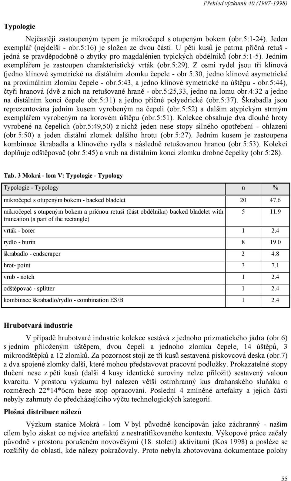 Z osmi rydel jsou tři klínová (jedno klínové symetrické na distálním zlomku čepele - obr.5:30, jedno klínové asymetrické na proximálním zlomku čepele - obr.