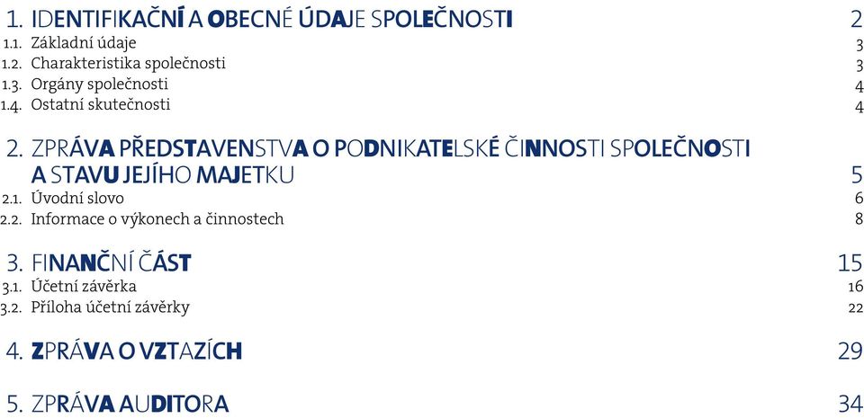 Zpráva představenstva o podnikatelské činnosti společnosti a stavu jejího majetku 5 2.1. Úvodní slovo 6 2.