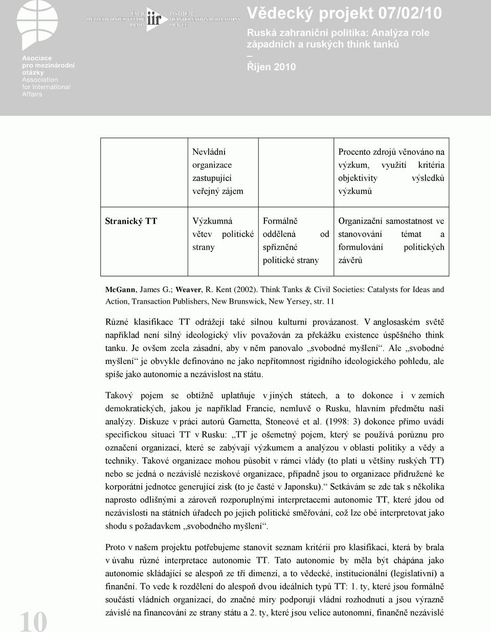 Think Tanks & Civil Societies: Catalysts for Ideas and Action, Transaction Publishers, New Brunswick, New Yersey, str. 11 Různé klasifikace TT odrážejí také silnou kulturní provázanost.