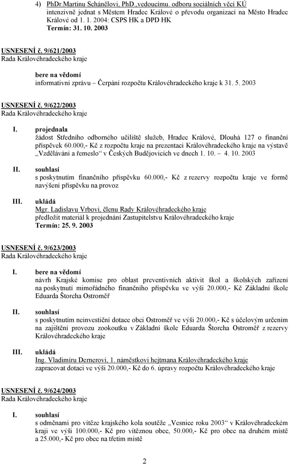 000,- Kč z rozpočtu kraje na prezentaci Královéhradeckého kraje na výstavě Vzdělávání a řemeslo v Českých Budějovicích ve dnech 1. 10. 4. 10. 2003 I souhlasí s poskytnutím finančního příspěvku 60.