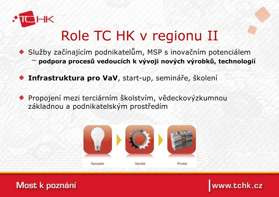 technologií Infrastruktura pro VaV, start-up, semináře, školení