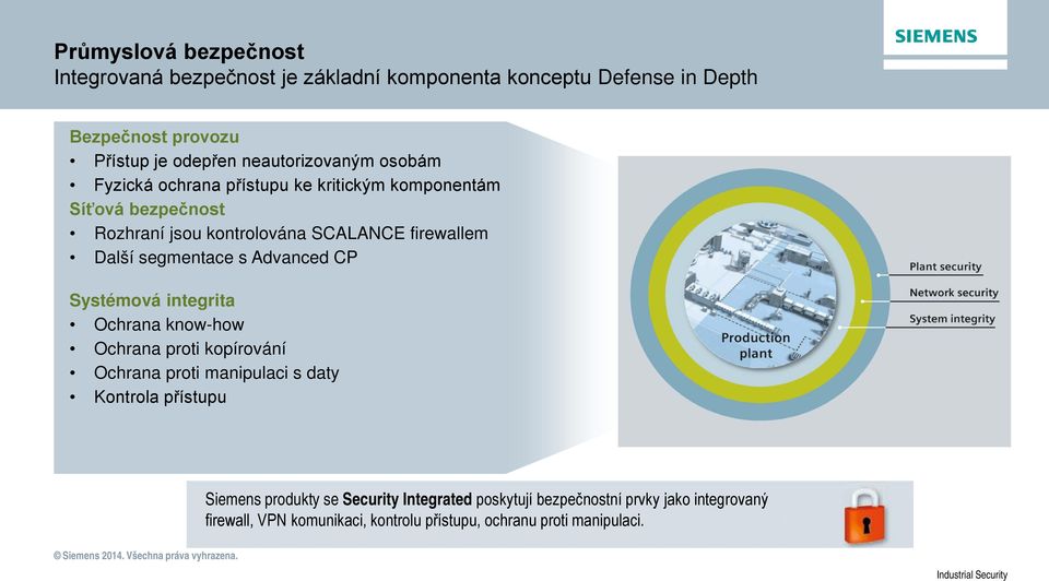 Advanced CP Systémová integrita Ochrana know-how Ochrana proti kopírování Ochrana proti manipulaci s daty Kontrola přístupu Siemens