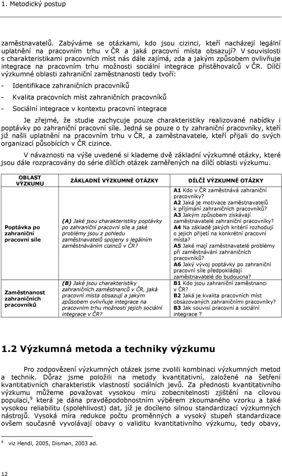 Dílčí výzkumné oblasti zahraniční zaměstnanosti tedy tvoří: - Identifikace zahraničních pracovníků - Kvalita pracovních míst zahraničních pracovníků - Sociální integrace v kontextu pracovní integrace