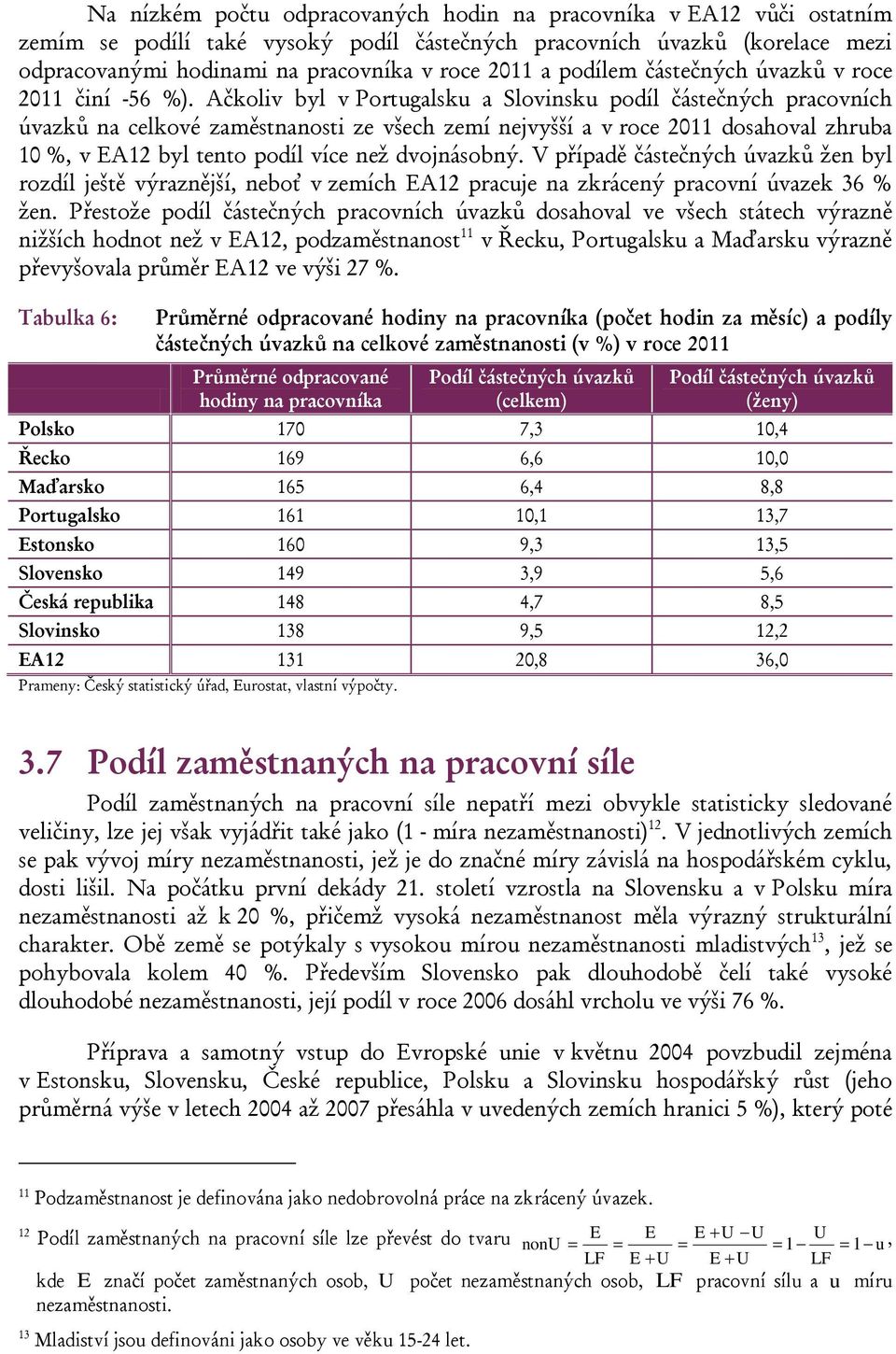 Ačkoliv byl v Portugalsku a Slovinsku podíl částečných pracovních úvazků na celkové zaměstnanosti ze všech zemí nejvyšší a v roce 211 dosahoval zhruba 1 %, v EA12 byl tento podíl více než dvojnásobný.