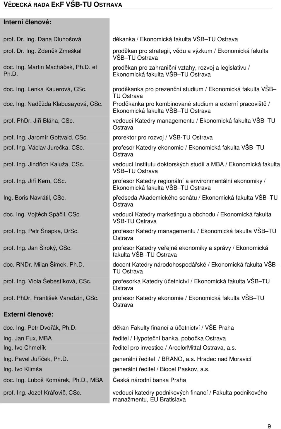 proděkanka pro prezenční studium / Ekonomická fakulta VŠB TU Ostrava doc. Ing. Naděžda Klabusayová, CSc.