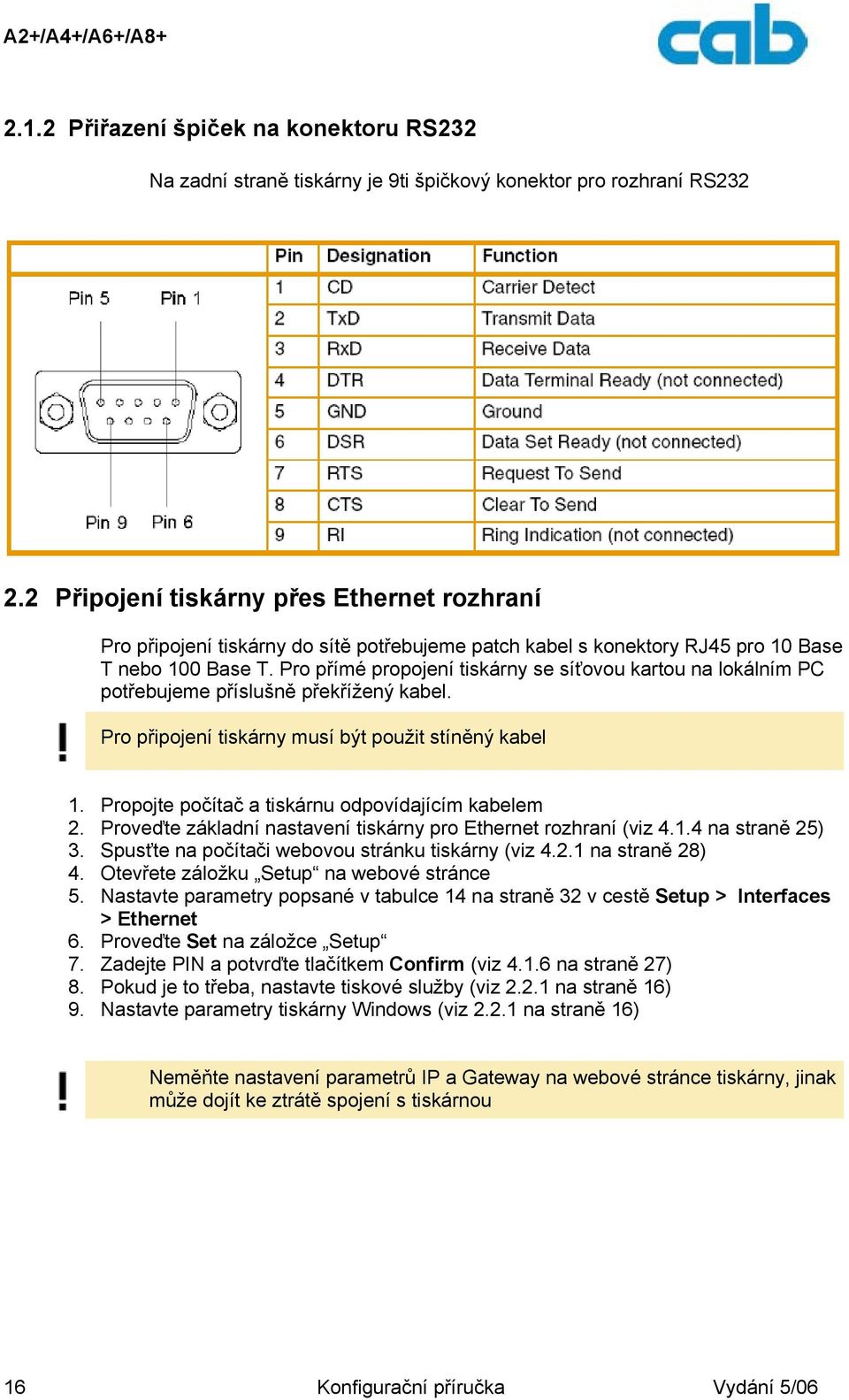 Pro přímé propojení tiskárny se síťovou kartou na lokálním PC potřebujeme příslušně překřížený kabel. Pro připojení tiskárny musí být použit stíněný kabel 1.