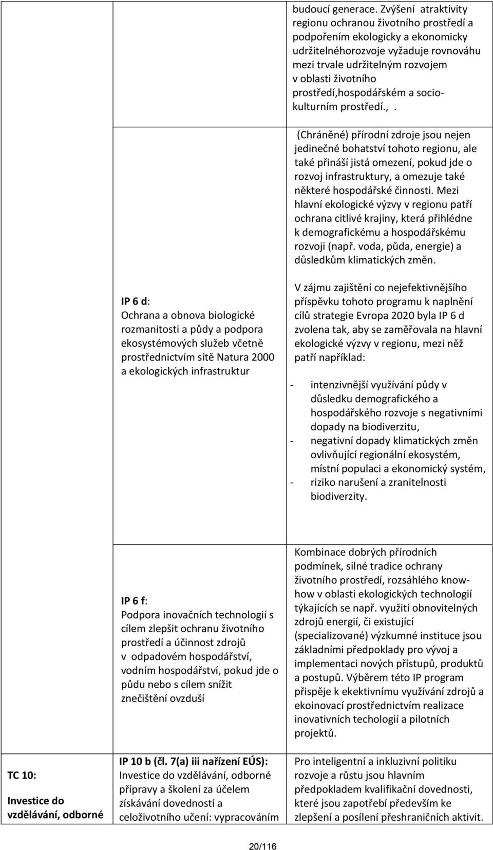 prostředí,hospodářském a sociokulturním prostředí.,. (Chráněné) přírodní zdroje jsou nejen jedinečné bohatství tohoto regionu, ale také přináší jistá omezení, pokud jde o rozvoj infrastruktury, a omezuje také některé hospodářské činnosti.