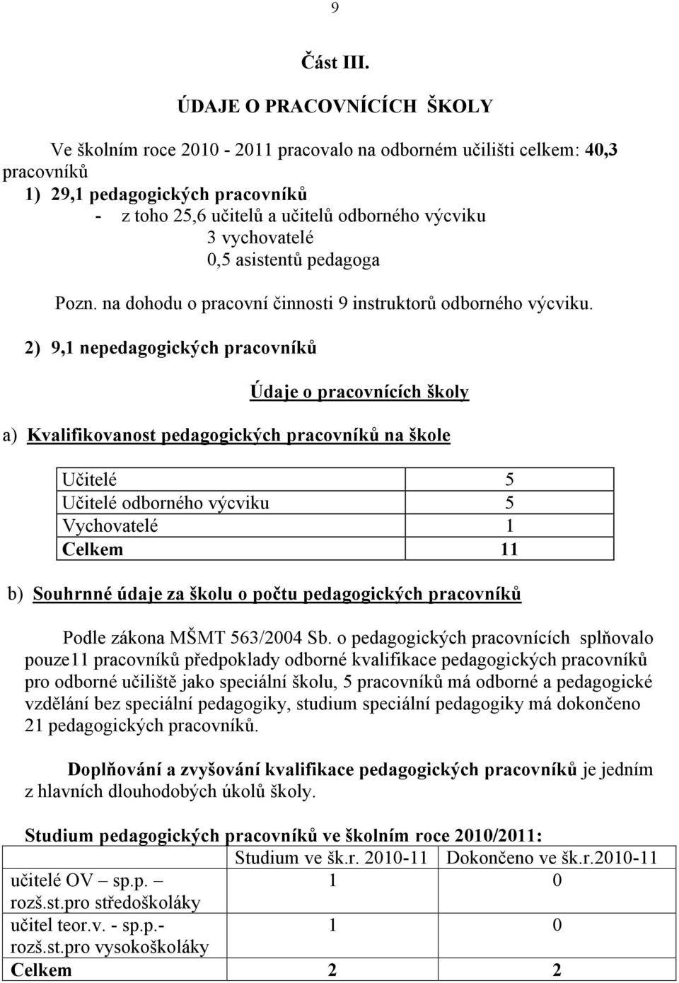 asistentů pedagoga Pozn. na dohodu o pracovní činnosti 9 instruktorů odborného výcviku.