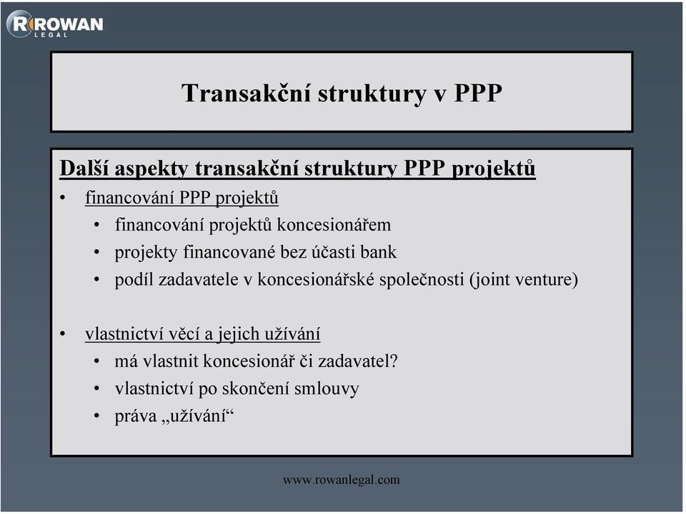 podíl zadavatele v koncesionářské společnosti (joint venture) vlastnictví věcí a jejich