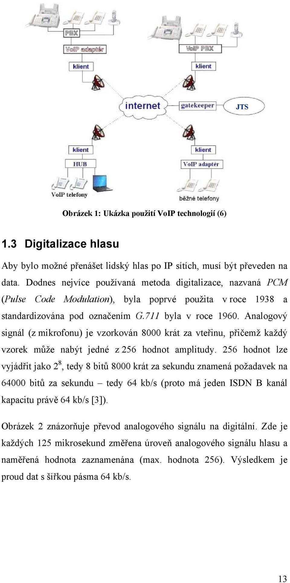 Analogový signál (z mikrofonu) je vzorkován 8000 krát za vteřinu, přičemž každý vzorek může nabýt jedné z 256 hodnot amplitudy.