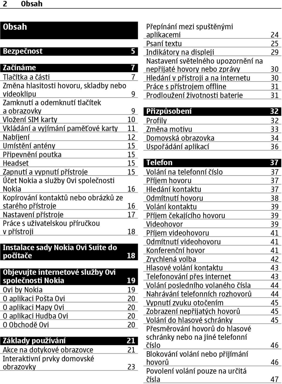 starého přístroje 16 Nastavení přístroje 17 Práce s uživatelskou příručkou v přístroji 18 Instalace sady Nokia Ovi Suite do počítače 18 Objevujte internetové služby Ovi společnosti Nokia 19 Ovi by