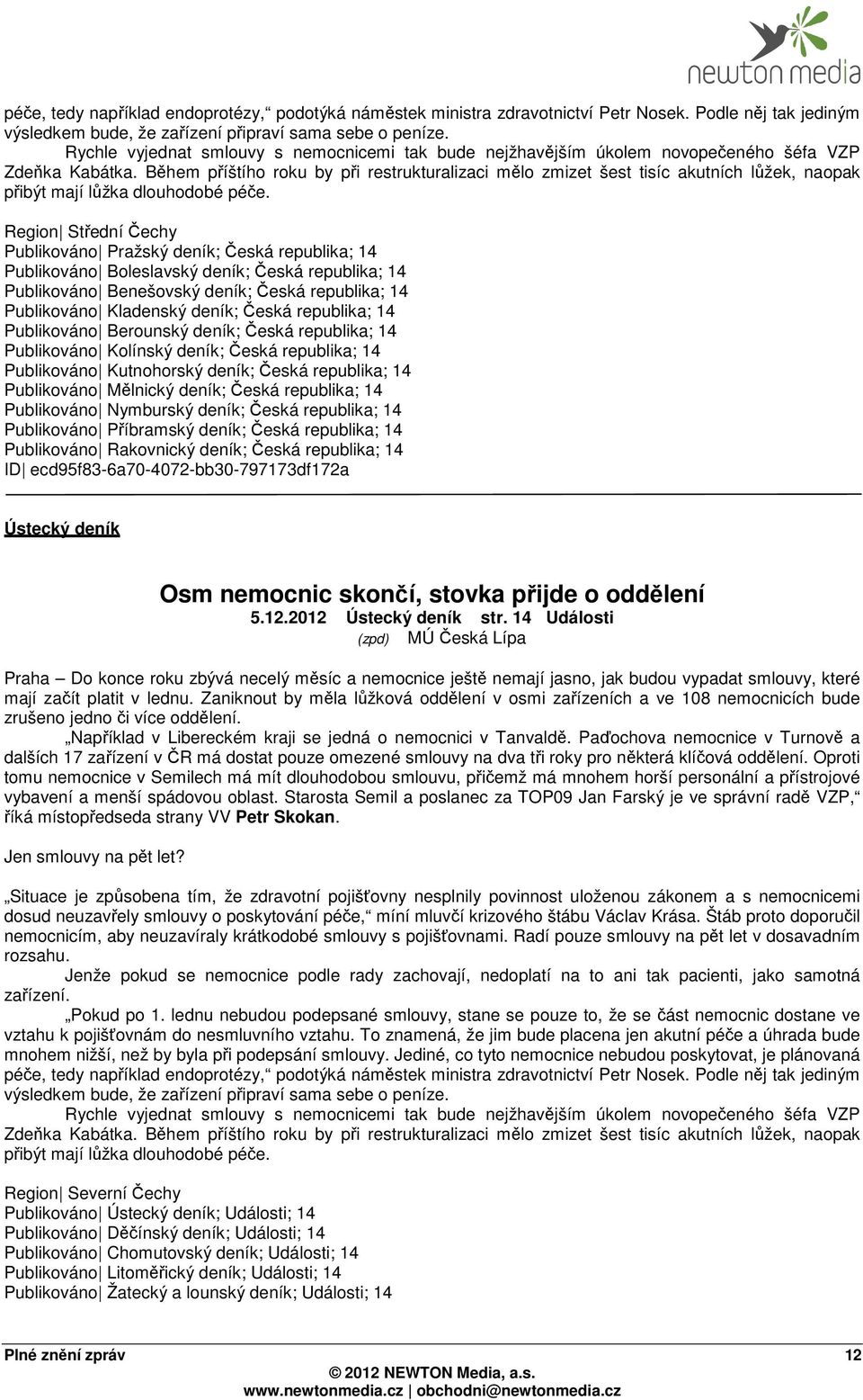 Česká republika; 14 Publikováno Nymburský deník; Česká republika; 14 Publikováno Příbramský deník; Česká republika; 14 Publikováno Rakovnický deník; Česká republika; 14 ID