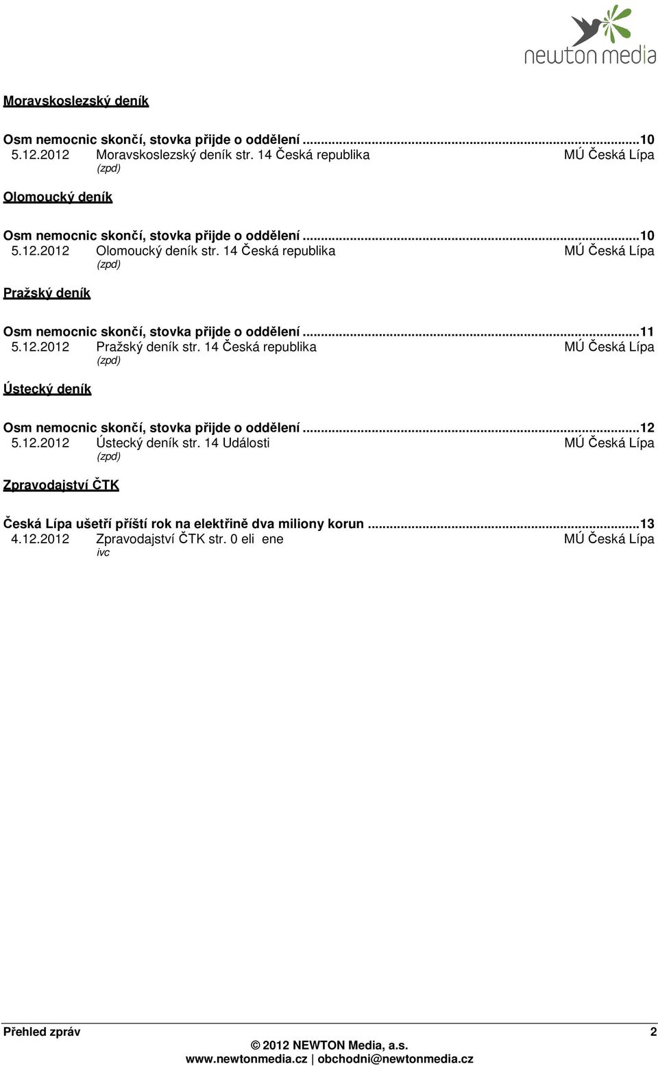 14 Česká republika MÚ Česká Lípa Ústecký deník... 12 5.12.2012 Ústecký deník str.