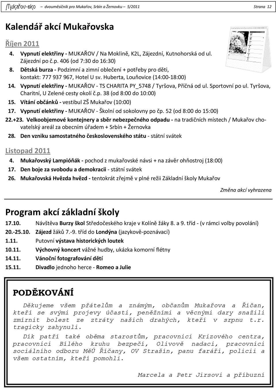 Vypnutí elektřiny - MUKAŘOV - TS CHARITA PY_5748 / Tyršova, Příčná od ul. Sportovní po ul. Tyršova, Charitní, U Zelené cesty okolí č.p. 38 (od 8:00 do 10:00) 15.