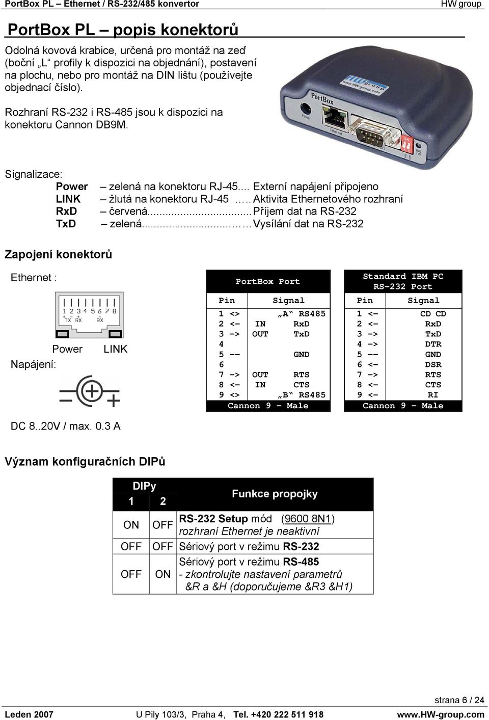 . Aktivita Ethernetového rozhraní červená... Příjem dat na RS-232 zelená.