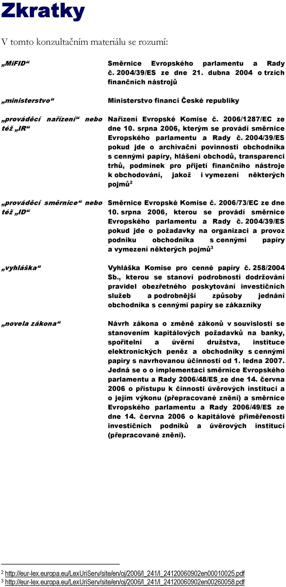 2006/1287/EC ze dne 10. srpna 2006, kterým se provádí směrnice Evropského parlamentu a Rady č.