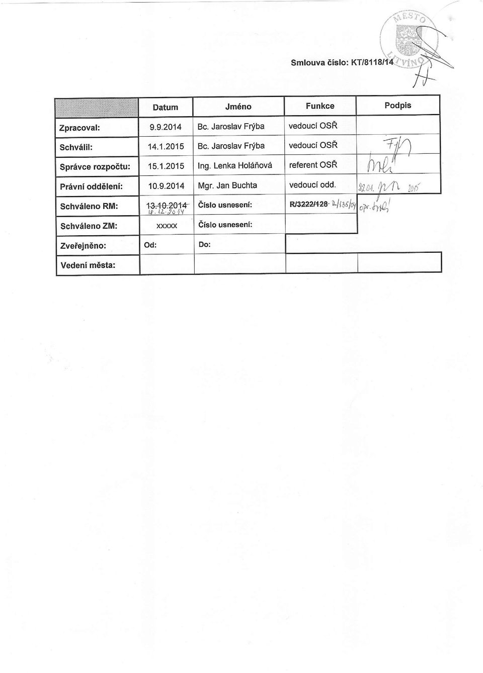 Lenka Holanova referent OSR nlu Pr6vni odd6leni: 10.9.2014 Mgr. Jan Buchta vedoucl odd.