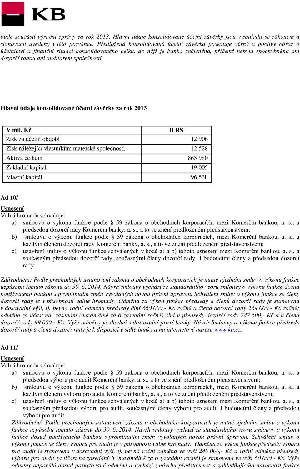 ani auditorem společnosti. Hlavní údaje konsolidované účetní závěrky za rok 2013 V mil.