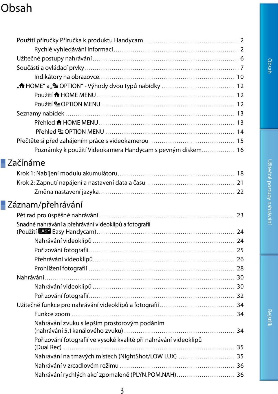 ................................................................ 10 HOME a OPTION - Výhody dvou typů nabídky.................................... 12 Použití HOME MENU................................................................... 12 Použití OPTION MENU.