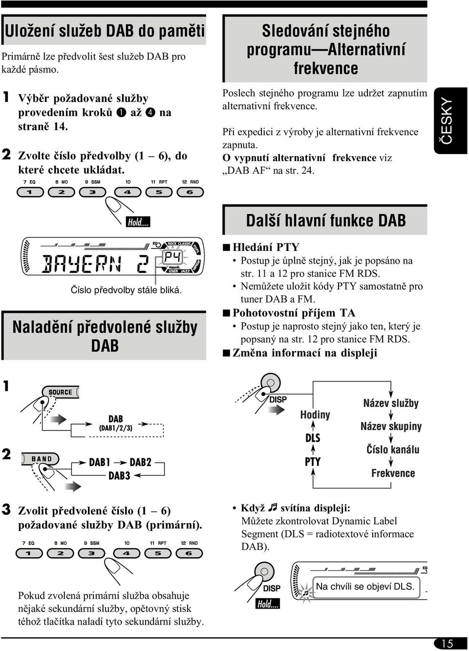 Při expedici z výroby je alternativní frekvence zapnuta. O vypnutí alternativní frekvence viz DAB AF na str. 24. âíslo pfiedvolby stále bliká.